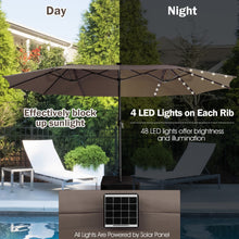 Load image into Gallery viewer, 15 Feet Double-Sided Patio Umbrella with 48 LED Lights-Brown
