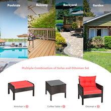 Load image into Gallery viewer, 5 Pcs Patio Rattan Sofa Ottoman Furniture Set with Cushions-Red
