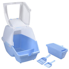 Load image into Gallery viewer, Blue &amp; white Portable Pet Cat Hooded Litter Box
