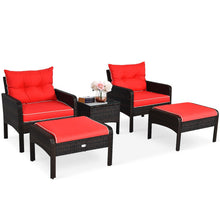 Load image into Gallery viewer, 5 Pcs Patio Rattan Sofa Ottoman Furniture Set with Cushions-Red
