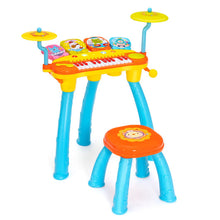 Load image into Gallery viewer, 24-Key Piano Keyboard DJ Drum Combination with Microphone and MP3-Blue
