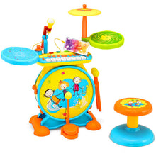 Load image into Gallery viewer, 2-in-1 Kids Electronic Drum and Keyboard Set with Stool-Blue
