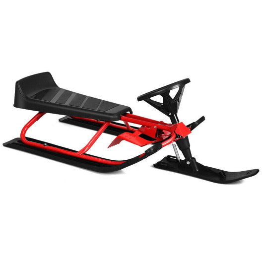 Kids Snow Sled with Steering Wheel and Double Brakes Pull Rope