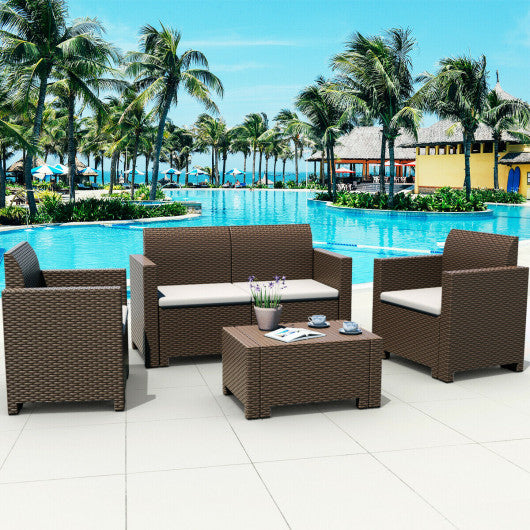 4 Pcs Patio Furniture Set Sofa Loveseat Cushioned Made In Italy-Brown