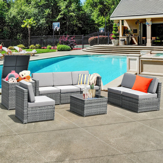 8 Pcs Outdoor Patio Furniture Set Rattan Wicker Sofa Set