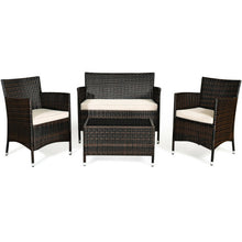 Load image into Gallery viewer, 4 Pcs Rattan Outdoor Patio Conversation Furniture Set with Glass Table and Comfortable Wicker Sectional Sofa-Khaki
