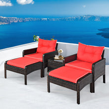 Load image into Gallery viewer, 5 Pcs Patio Rattan Sofa Ottoman Furniture Set with Cushions-Red
