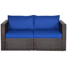 Load image into Gallery viewer, 2PCS Patio Rattan Sectional Conversation Sofa Set-Navy
