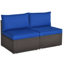 Load image into Gallery viewer, 2 Pieces Patio Rattan Armless Sofa Set with 2 Cushions and 2 Pillows-Navy
