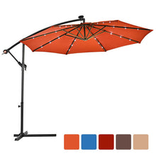 Load image into Gallery viewer, 10&quot; Patio Hanging Solar LED Umbrella Sun Shade with Cross Base-Orange
