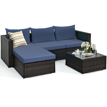 Load image into Gallery viewer, 5 Pieces Patio Rattan Sectional Furniture Set with Cushions and Coffee Table -Navy
