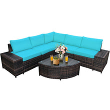 Load image into Gallery viewer, 6 Pieces Rattan Furniture Cushioned Sofa Set-Turquoise
