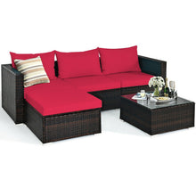 Load image into Gallery viewer, 5 Pieces Patio Rattan Sectional Furniture Set with Cushions and Coffee Table-Red
