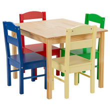 Load image into Gallery viewer, 5 pcs Kids Pine Wood Multicolor Table Chair Set
