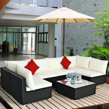 Load image into Gallery viewer, 7-Piece Outdoor Sectional Wicker Patio Sofa Set with Tempered Glass Top-Beige
