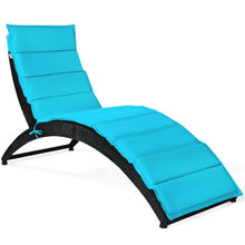 Load image into Gallery viewer, Folding Patio Rattan Portable Lounge Chair Chaise with Cushion-Turquoise
