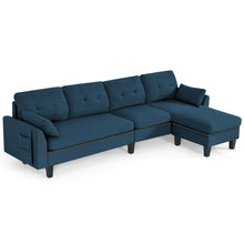 Load image into Gallery viewer, Convertible 4-Seat L-Shaped Sectional Sofa Couch with Storage Ottoman-Navy
