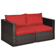 Load image into Gallery viewer, 2PCS Patio Rattan Sectional Conversation Sofa Set-Red

