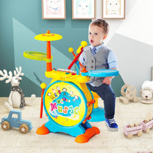 Load image into Gallery viewer, 2-in-1 Kids Electronic Drum and Keyboard Set with Stool-Blue
