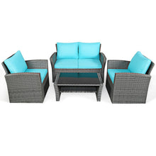 Load image into Gallery viewer, 4 Pieces Patio Rattan Furniture Set Sofa Table with Storage Shelf Cushion-Turquoise
