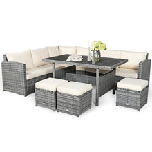 Load image into Gallery viewer, 7 Pieces Patio Rattan Dining Furniture Sectional Sofa Set with Wicker Ottoman-Beige
