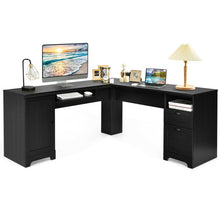 Load image into Gallery viewer, 66 Inch L-Shaped Writing Study Workstation Computer Desk with Drawers-Black
