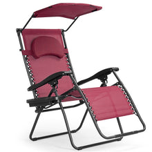 Load image into Gallery viewer, Folding Recliner Lounge Chair with Shade Canopy Cup Holder-Wine
