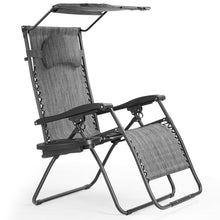 Load image into Gallery viewer, Folding Recliner Lounge Chair with Shade Canopy Cup Holder-Gray
