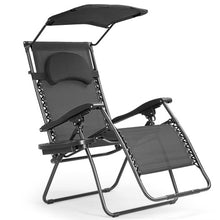 Load image into Gallery viewer, Folding Recliner Lounge Chair with Shade Canopy Cup Holder-Black
