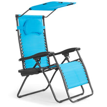 Load image into Gallery viewer, Folding Recliner Lounge Chair with Shade Canopy Cup Holder-Blue
