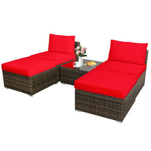 Load image into Gallery viewer, 5Pcs Patio Rattan Wicker Furniture Set Armless Sofa Ottoman Cushioned-Red
