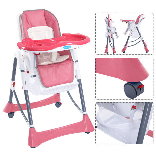 Portable Folding Baby High Chair Toddler Feeding Seat-pink