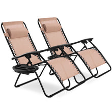 Load image into Gallery viewer, 2 Pieces Folding Recliner Zero Gravity Lounge Chair - Beige
