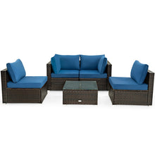 Load image into Gallery viewer, 5 Pieces Cushioned Patio Rattan Furniture Set with Glass Table-Navy
