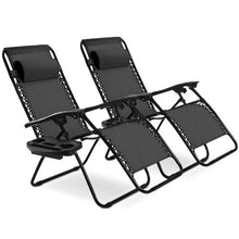 Load image into Gallery viewer, 2 Pieces Folding Recliner Zero Gravity Lounge Chair - Black

