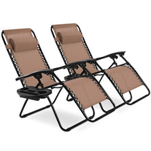 Load image into Gallery viewer, 2 Pieces Folding Lounge Chair with Zero Gravity-Brown
