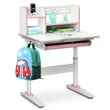 Load image into Gallery viewer, Kids Multifunctional Writing Desk with Tilt Desktop and Book Shelf-Pink
