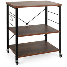 Load image into Gallery viewer, 3-Tier Kitchen Baker&#39;s Rack Microwave Oven Storage Cart with Hooks-Rustic Brown
