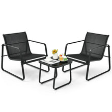 Load image into Gallery viewer, 3 Pieces Patio Bistro Furniture Set with Glass Top Table Garden Deck-Black
