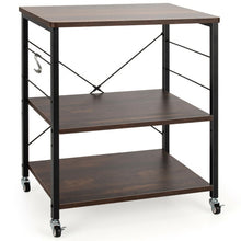 Load image into Gallery viewer, 3-Tier Kitchen Baker&#39;s Rack Microwave Oven Storage Cart with Hooks-Charcoal Brown
