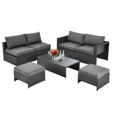 Load image into Gallery viewer, 6 Pieces Patio Rattan Furniture Set Space Saving Cushioned No Assembly-Gray
