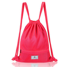 Load image into Gallery viewer, Drawstring Backpack String Bag Foldable Sports Sack with Zipper Pocket-Pink
