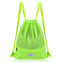Load image into Gallery viewer, Drawstring Backpack String Bag Foldable Sports Sack with Zipper Pocket-Green
