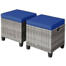 Load image into Gallery viewer, 2 Pieces Patio Rattan Ottoman Seat with Removable Cushions-Navy
