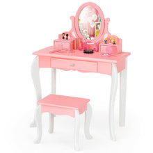 Load image into Gallery viewer, Kids Vanity Princess Makeup Dressing Table Stool Set with Mirror and Drawer-Pink
