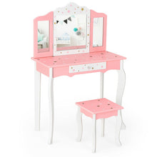 Load image into Gallery viewer, Kids Vanity Princess Makeup Dressing Table Chair Set with Tri-folding Mirror-Pink
