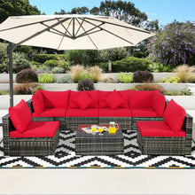 Load image into Gallery viewer, 7 Pieces Patio Rattan Furniture Set Sectional Sofa Garden Cushion-Red
