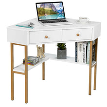 Load image into Gallery viewer, Space Saving Corner Computer Desk with 2 Large Drawers and Storage Shelf-White
