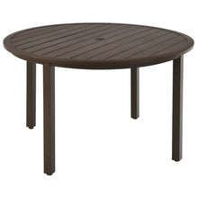 Load image into Gallery viewer, 49 Inch Round Patio Dining Table Metal Slatted Table with Umbrella Hole-Brown
