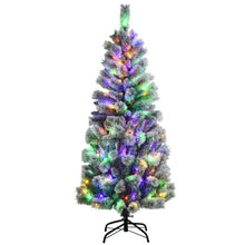 Load image into Gallery viewer, 5 Feet Pre-Lit Hinged Christmas Tree Snow Flocked with 9 Modes Remote Control Lights
